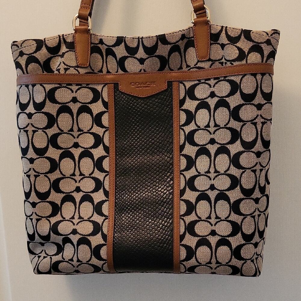 Coach Signature Snake Print Large Tote Shoulder Bag F31904 Brown & Black